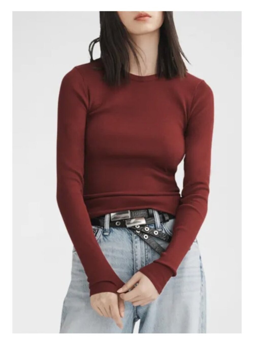 Rag and Bone Long Sleeve Top Womens Medium Pima Cotton Ribbed Knit Crewneck